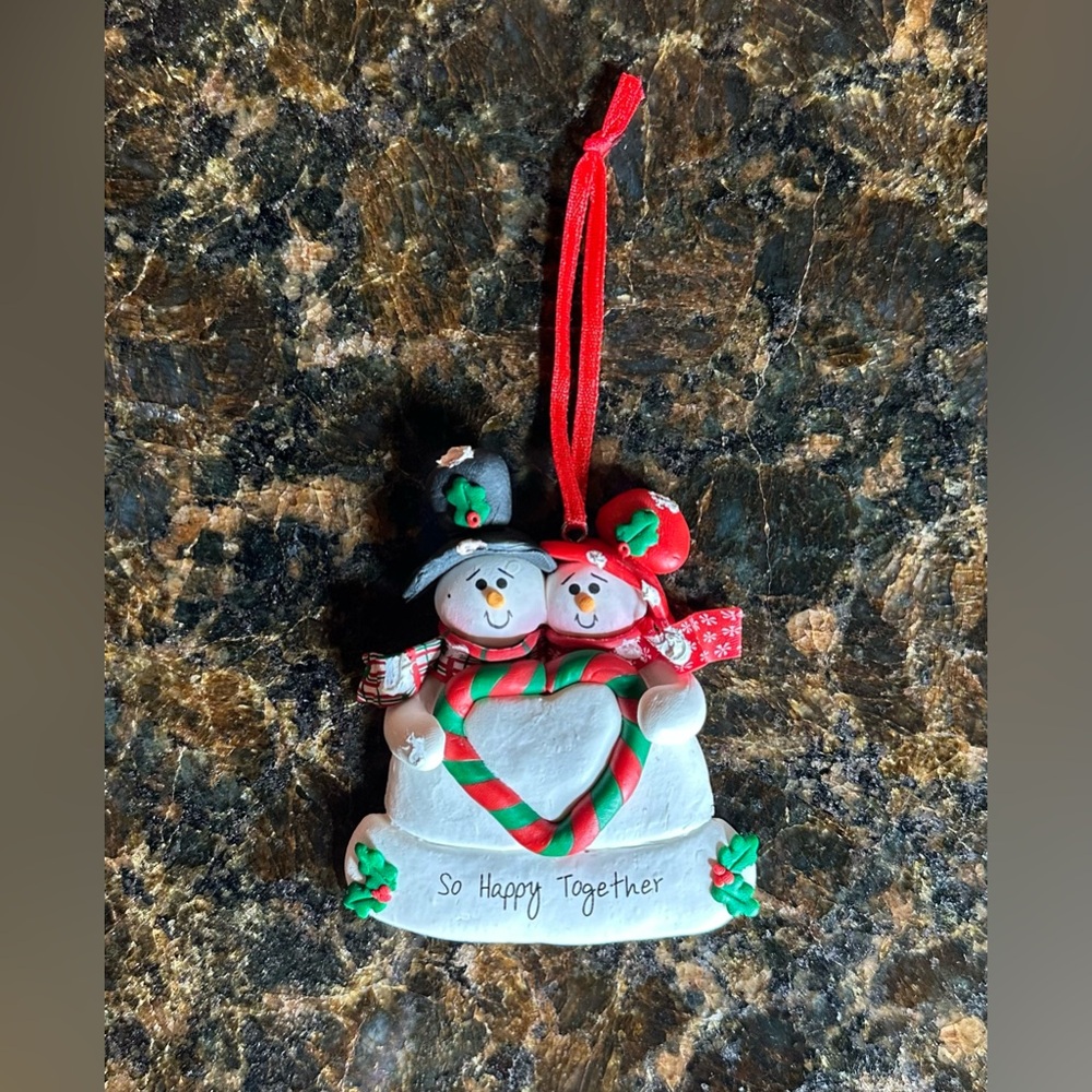 3D Holiday Ornament Festive Snowman Couple "So Happy Together"
